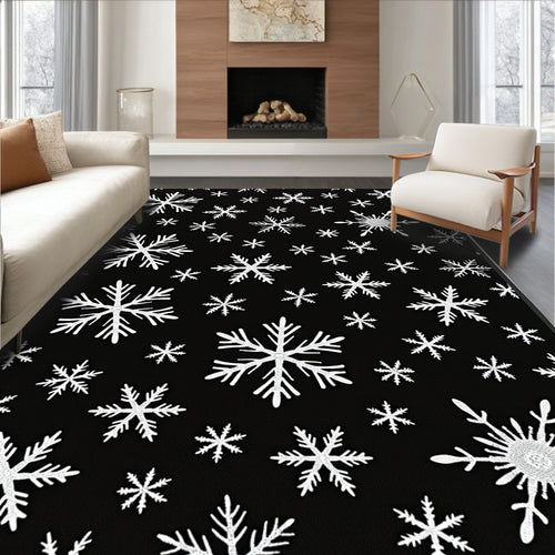 Black White Snowflake Scatter Rug