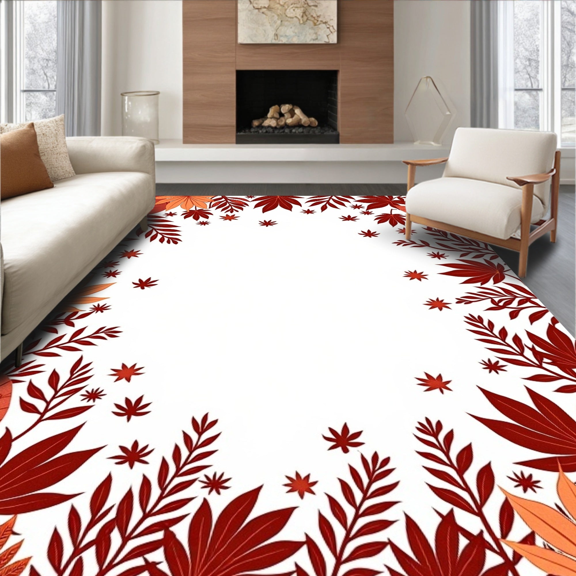 Crimson Copper Falling Leaf Border Rug