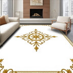Gold Ornate Floral Medallion Border Rug