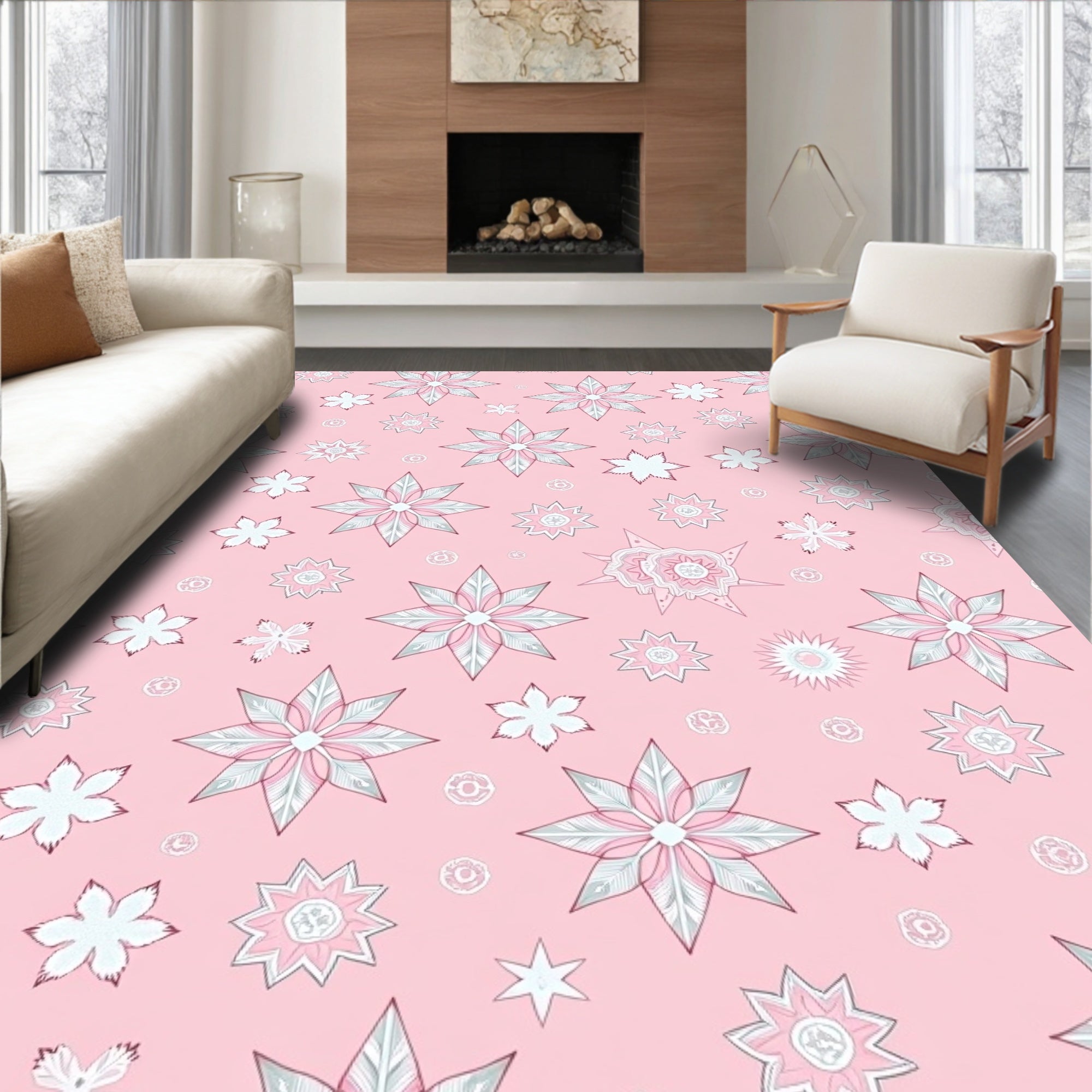 Soft Pink Star Flower Medley Rug