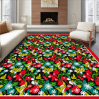 Vibrant Red Floral Jungle Whimsy Rug