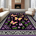Vibrant Yellow Pink Butterfly Garden Rug