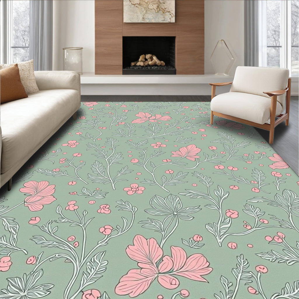 Vintage Pink Floral Vine Rug