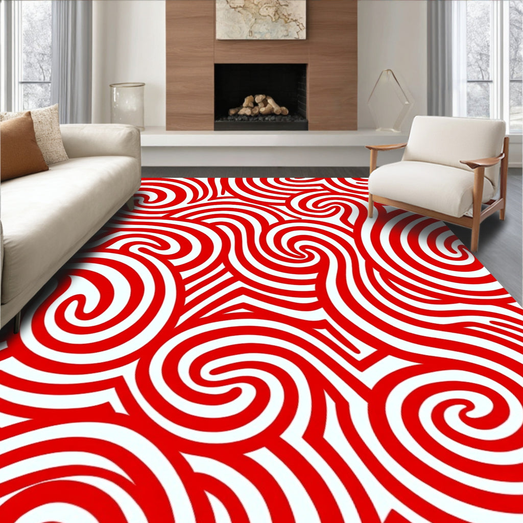 Bold Red Swirl Line Art Rug