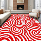 Bold Red Swirl Line Art Rug