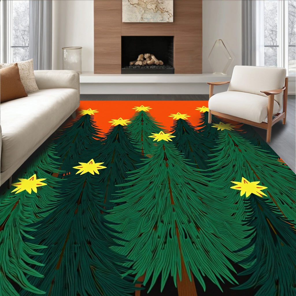 Evergreen Forest Yellow Star Spaced Rug