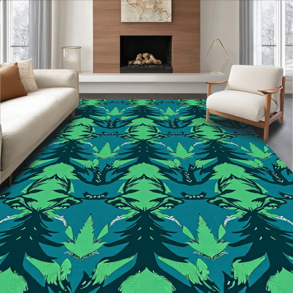 Deep Teal Green Forest Symmetry Rug