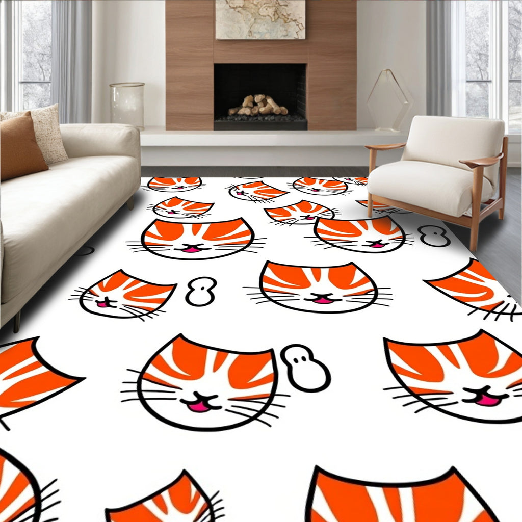 Playful Orange Tabby Kitten Faces Rug