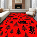 Red Black Christmas Sleigh Trees Rug