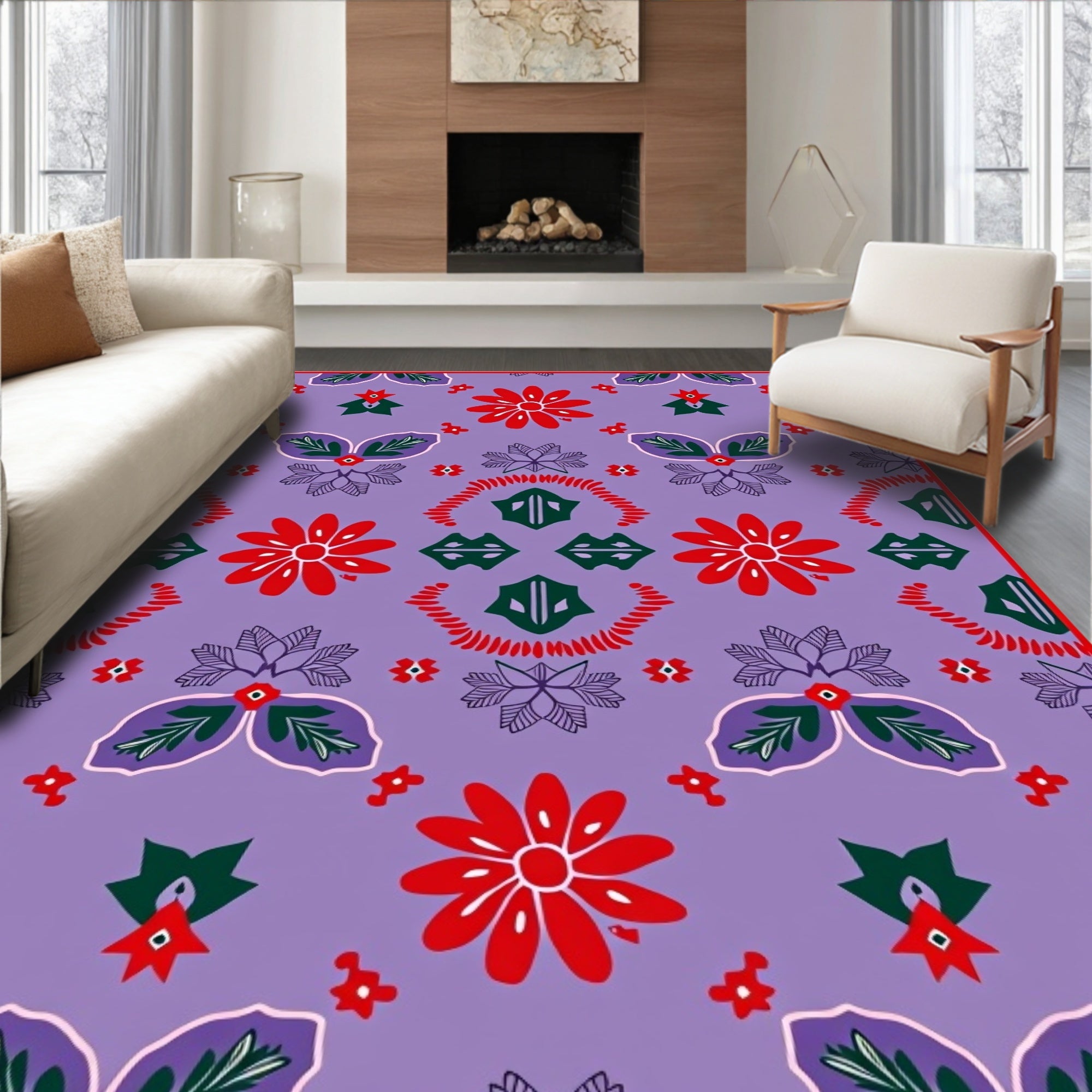 Retro Floral Mandala Lavender Rug