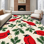 Crimson Cardinals Green Foliage Whimsy Rug