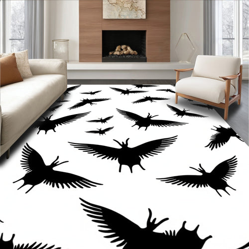Black Flying Bird Silhouette Repeat Rug