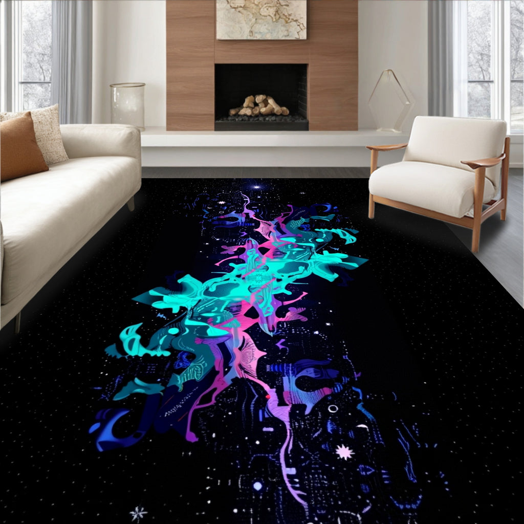 Cosmic Cyan Pink Abstract Galaxy Rug