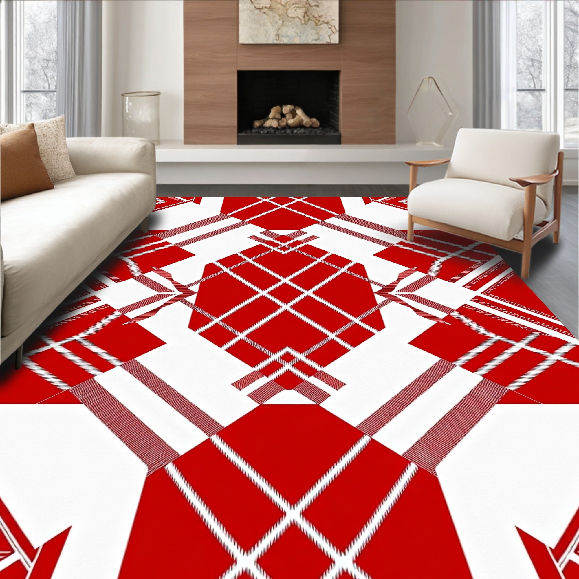 Bold Red Geometric Weave Rug