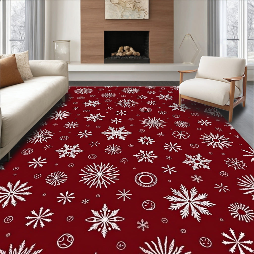 Crimson White Snowflakes Garland Rug