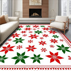 Red Green Poinsettia Snowflake Medallion Rug