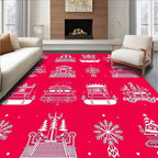 Festive Holiday Train Snowflake Collection Rug