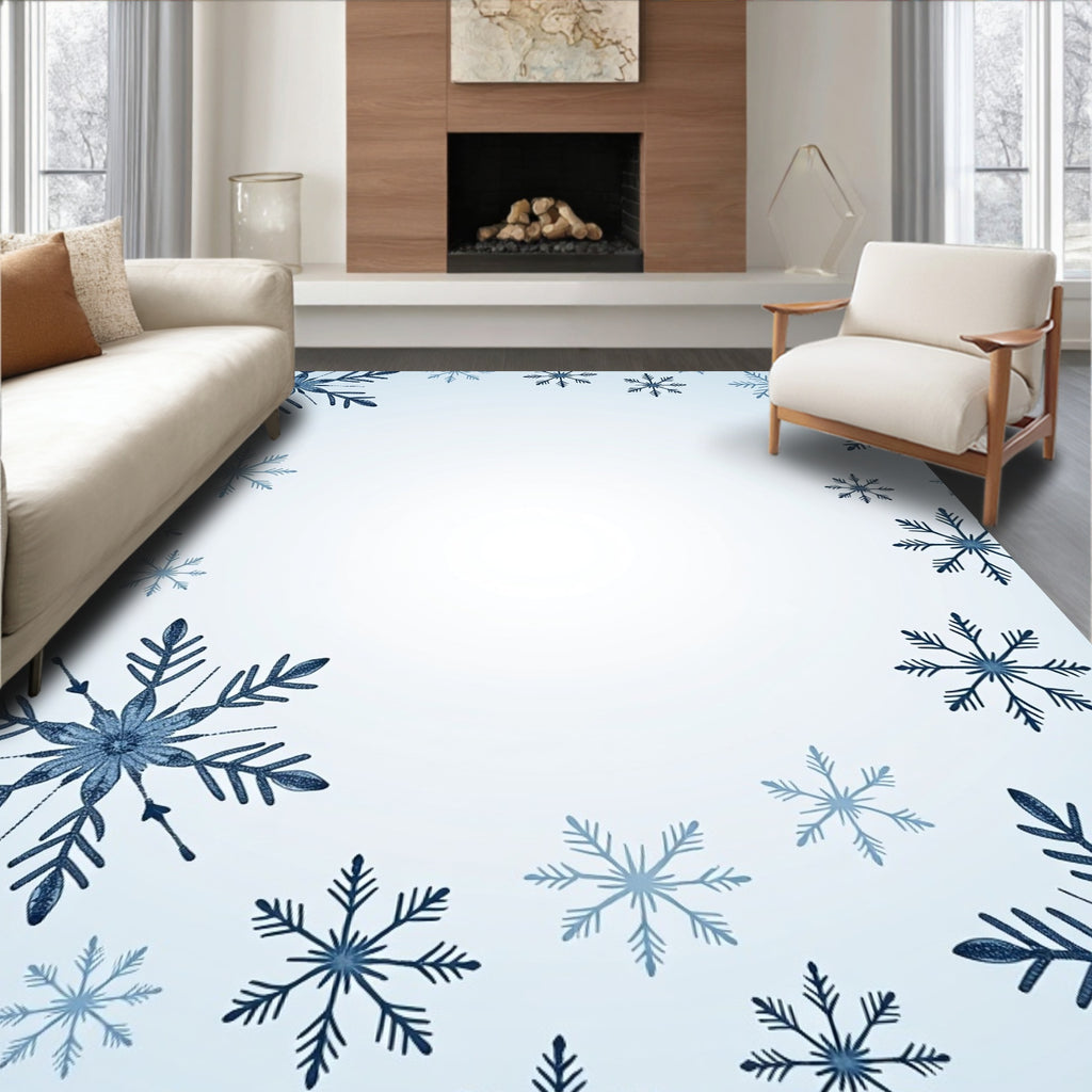 Dark Blue Snowflake Cascade Rug