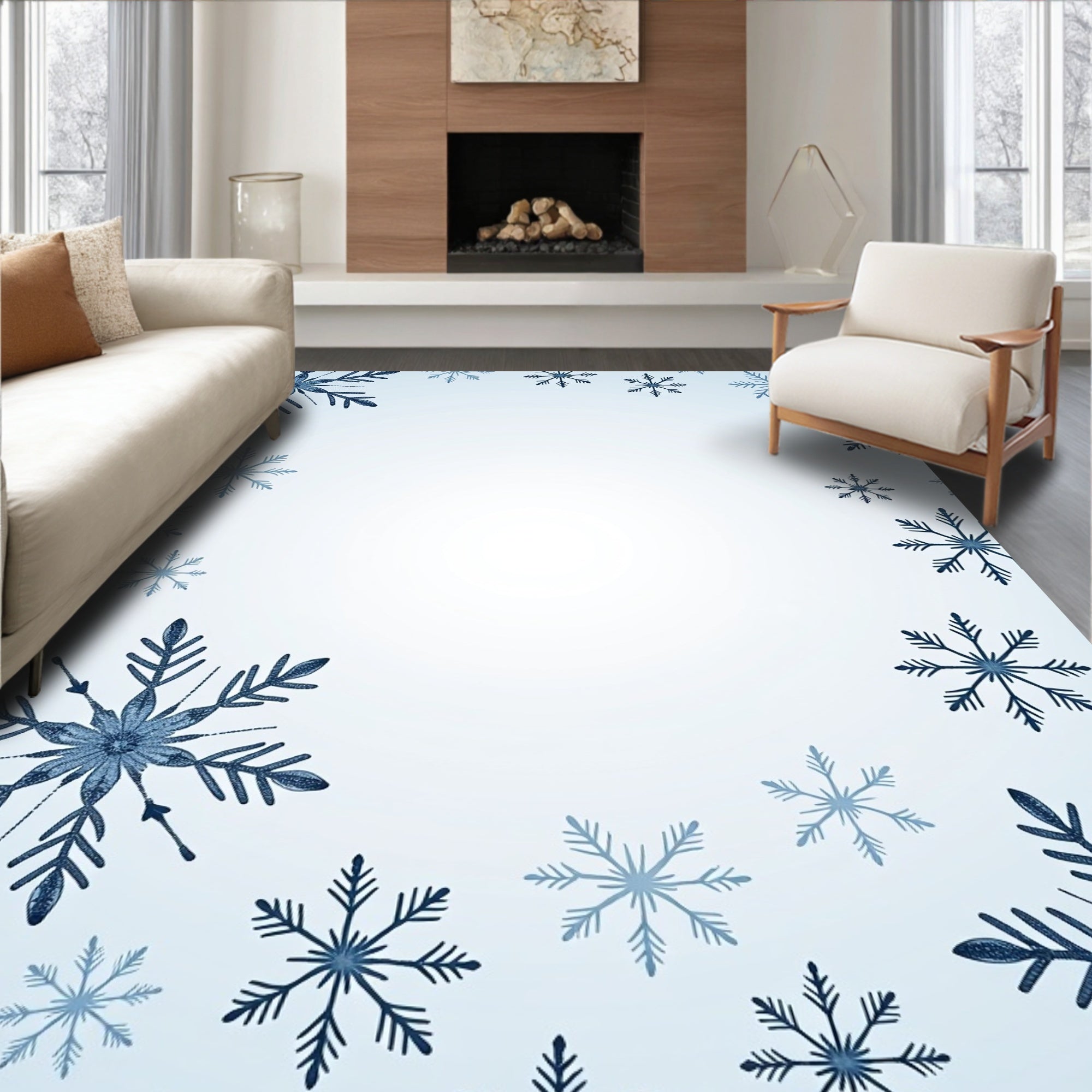 Dark Blue Snowflake Cascade Rug