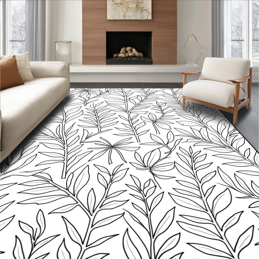 Line Art Tropical Leaf Arrangement Rug