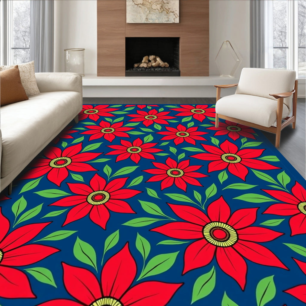 Vibrant Red Floral Garden Rug