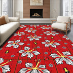 Red Floral Hibiscus Tartan Charm Rug