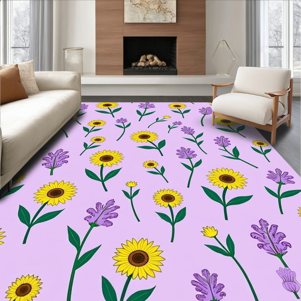 Golden Sunflowers Lavender Sprigs Meadow Rug