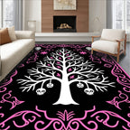 Black Skull Tree Pink Ornamental Rug