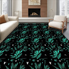Teal and White Leafy Bush Motif Rug
