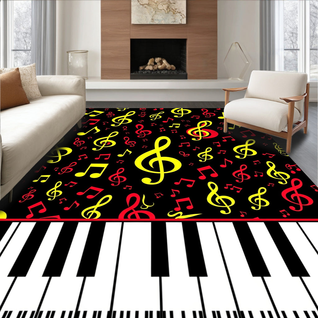 Vibrant Red Yellow Treble Clefs Rug