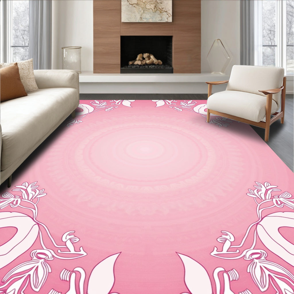 Delicate Pink Floral Vines Mandala Rug