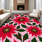 Crimson Poinsettia Pink Floral Rug