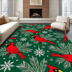 Vibrant Red Cardinal Snowflakes Foliage Rug