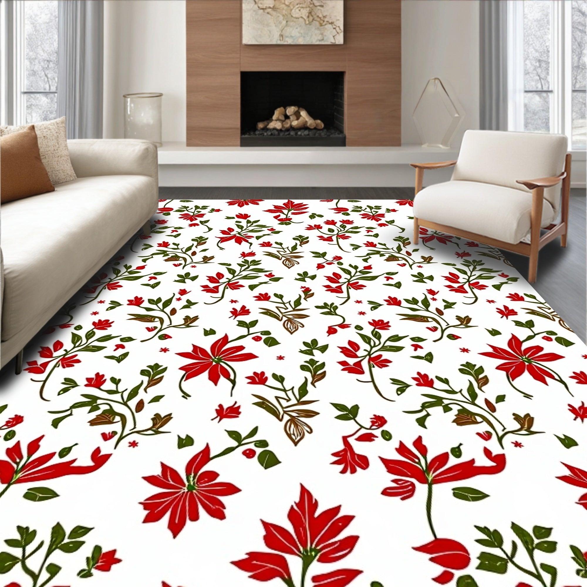 Crimson Floral Vine Garden Rug