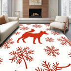 Red Fox Snowflake Winter Whimsical Rug