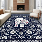 Navy Blue Elephant Floral Medallion Rug