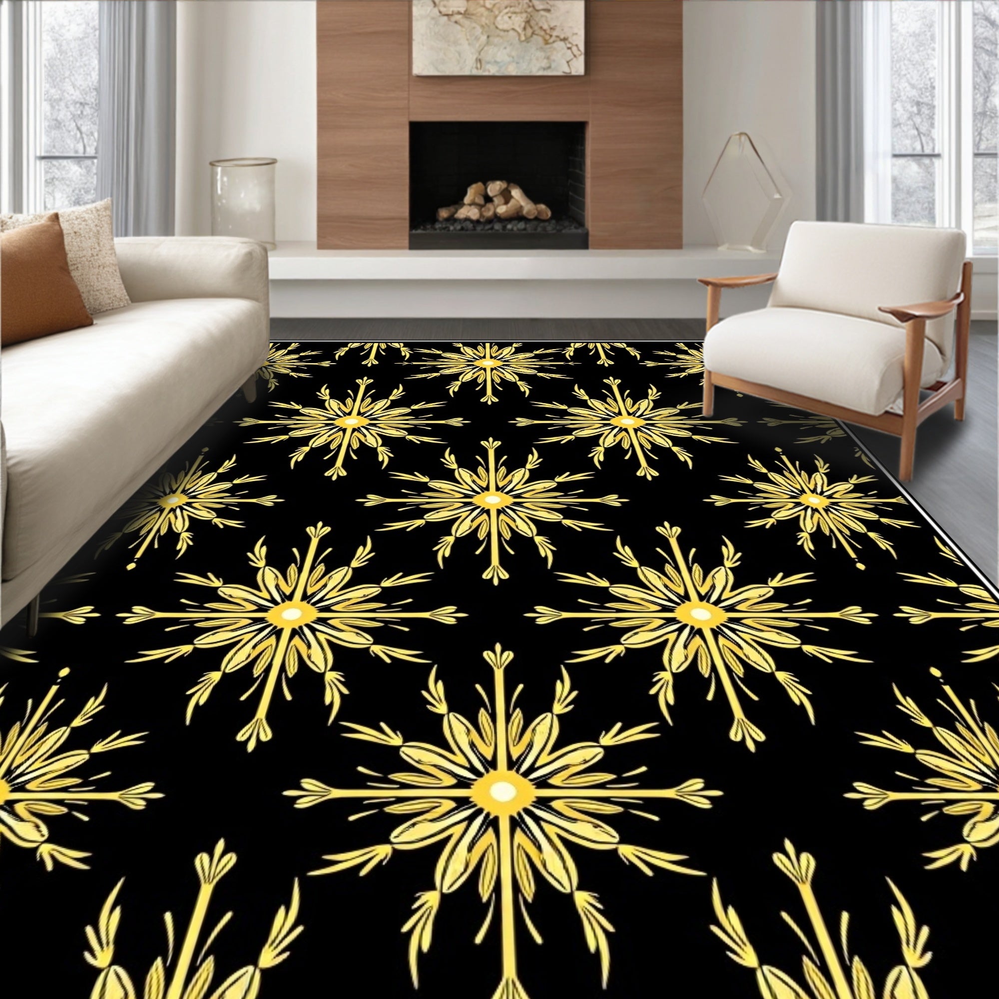 Golden Sunburst Black Medallion Rug