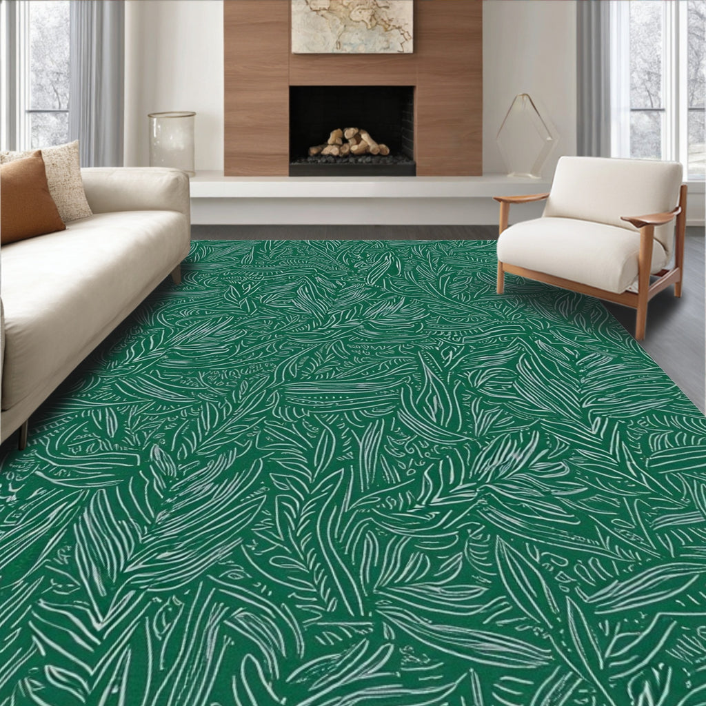 Emerald Green Leafy Swirls Rug