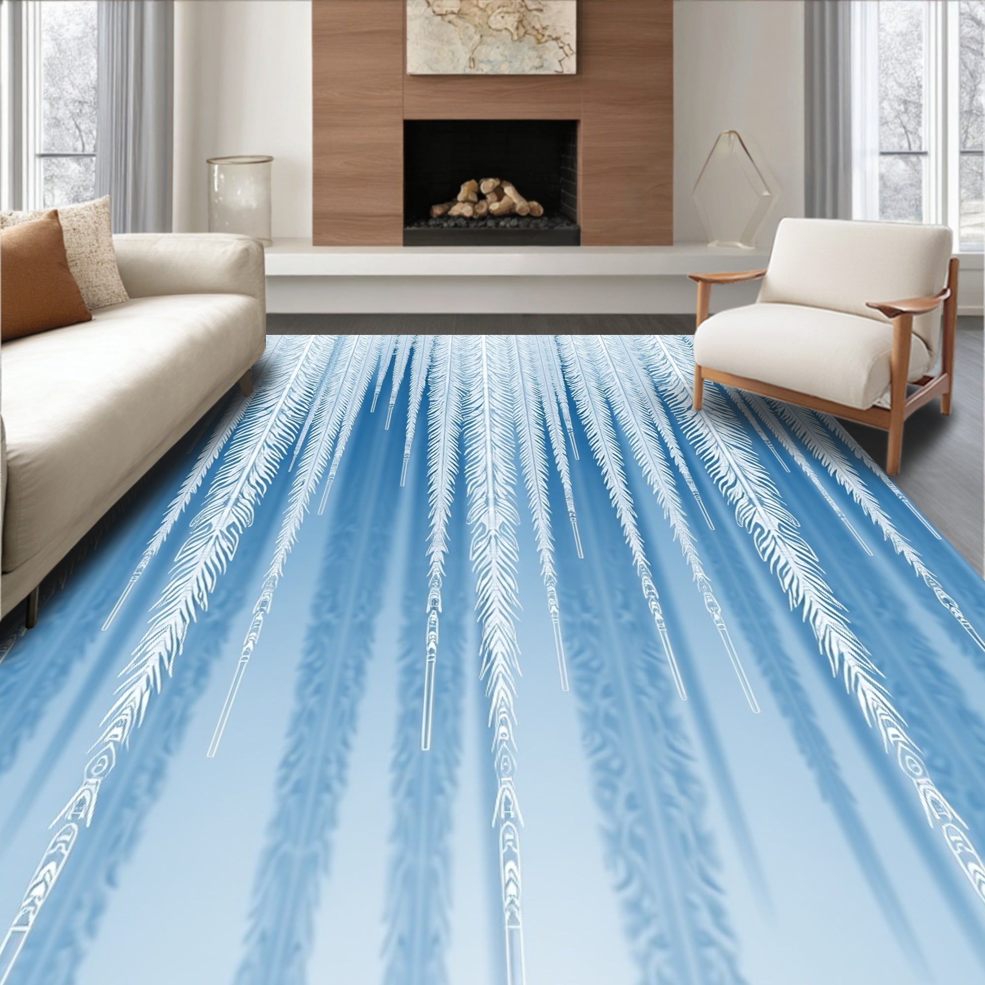 Icy Blue Feathered Drops Rug