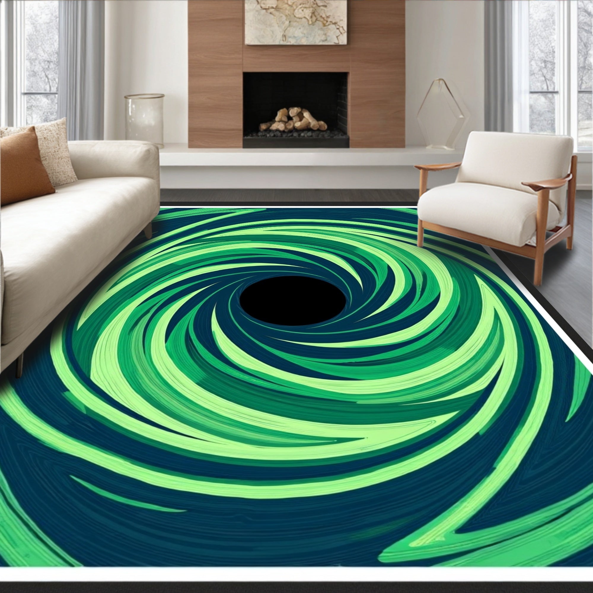 Deep Teal Green Swirl Vortex Rug