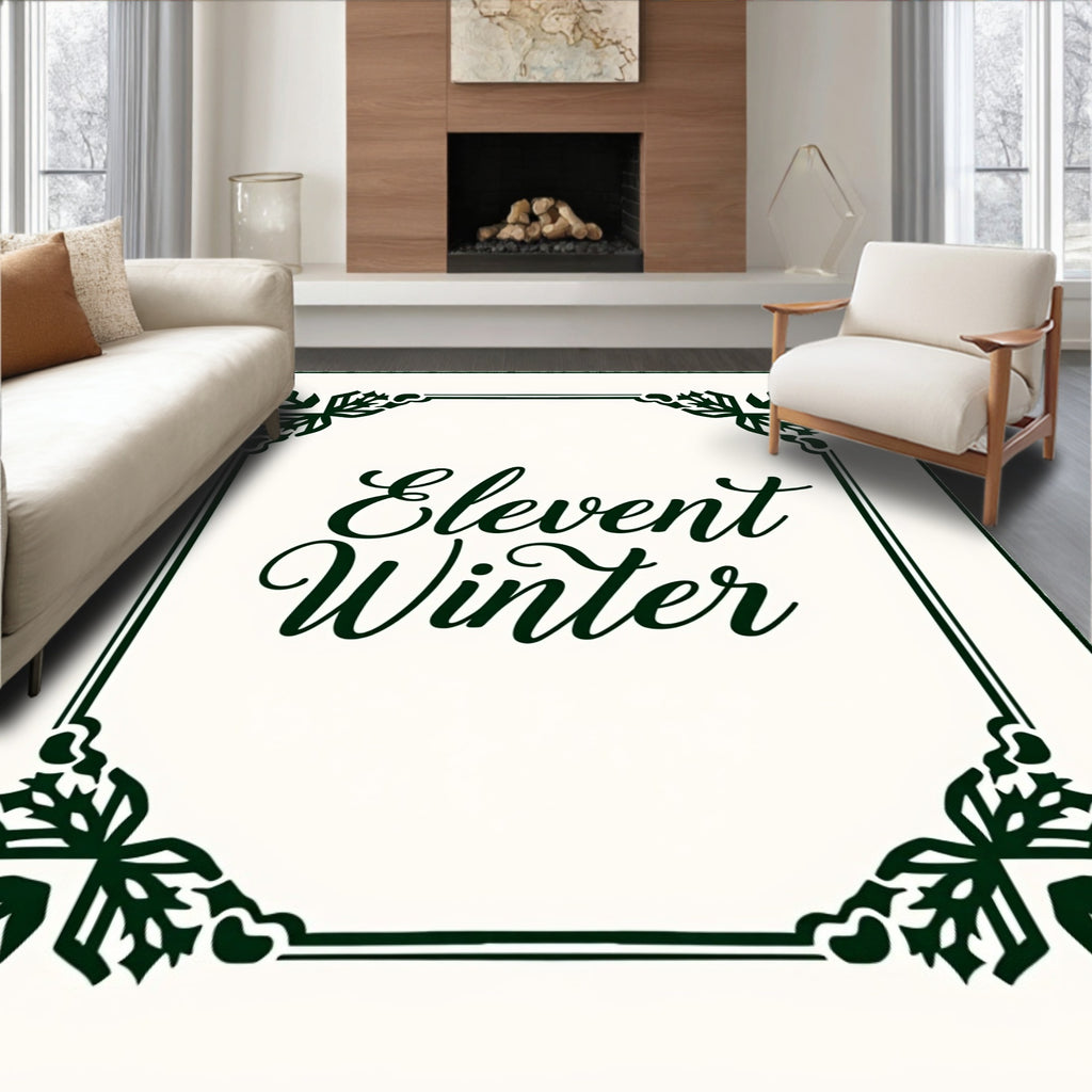 Dark Green Botanical Border With Script Rug