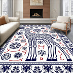 Giraffe Snowflake Border Blue Red Rug