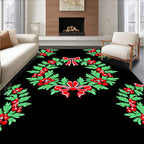 Holiday Wreath Red Green Bows Rug