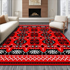Red Black Geometric Medallion Rug