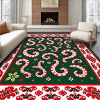 Green White Red Festive Swirls Border Rug