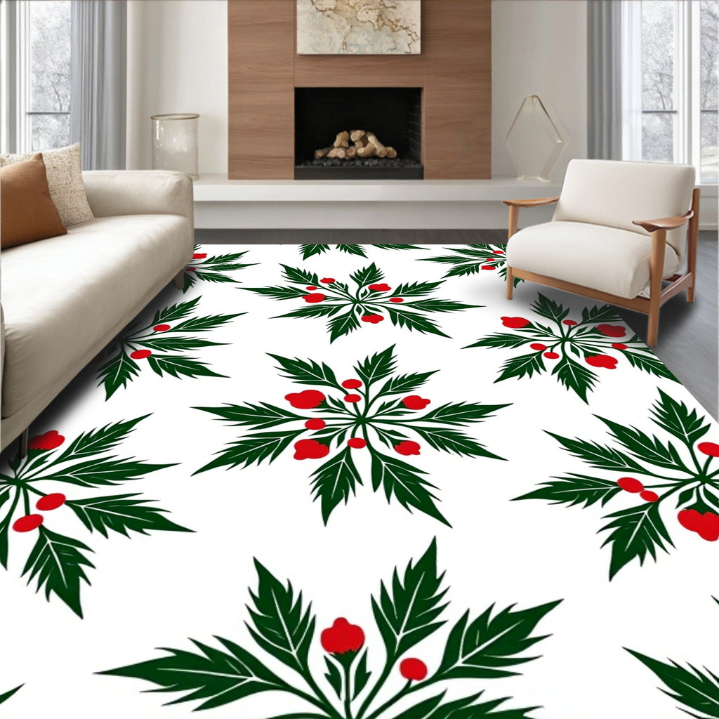 Green Leaf Red Berry Starburst Rug