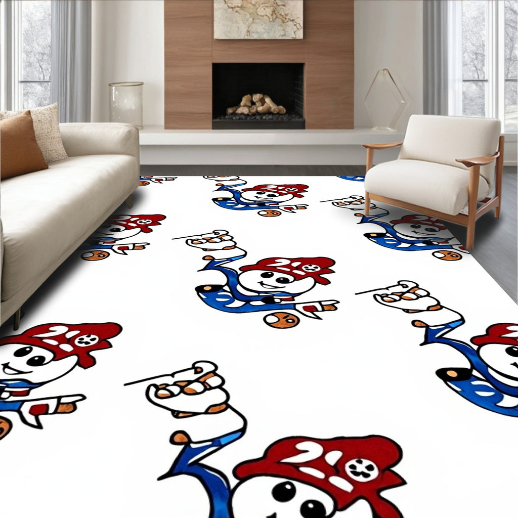 Whimsical Blue Red Snowman Repeat Rug