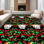 Playful White Dog Red Berry Garland Rug