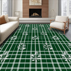 Forest Green White Leaf Plaid Harmony Rug