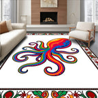 Vibrant Rainbow Octopus In Ornate Border Rug